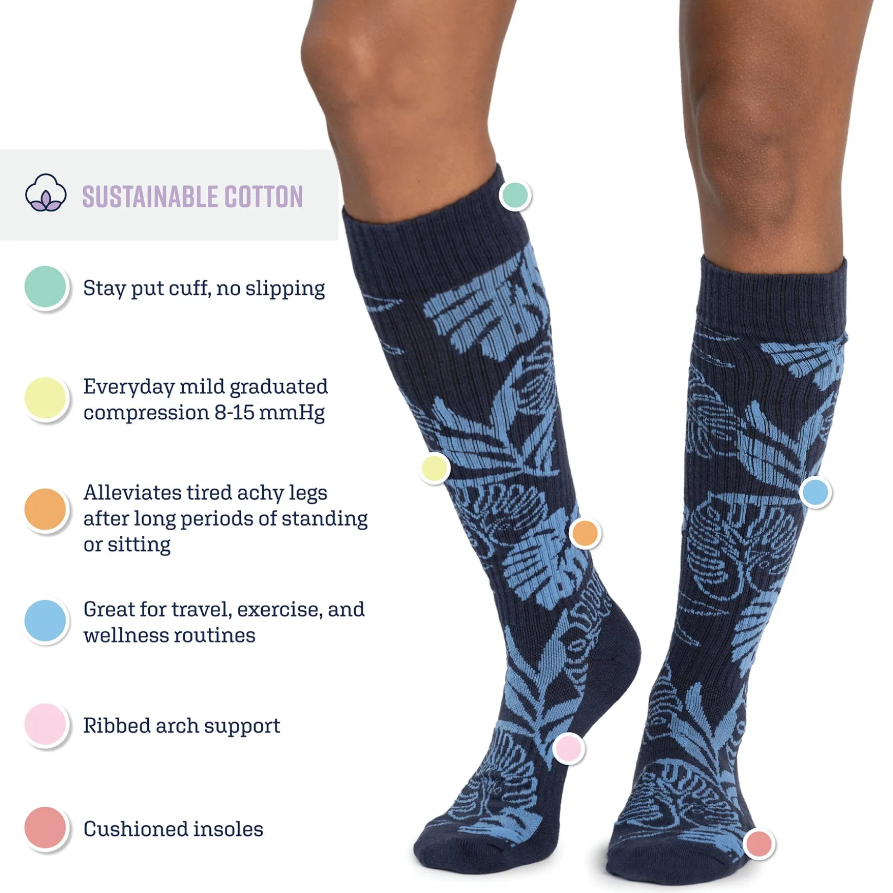 Women's 3 Pack Cotton Compression Knee-High Socks
