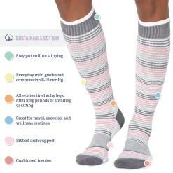 Women's 2 Pair Pack Cotton Compression Knee High Socks