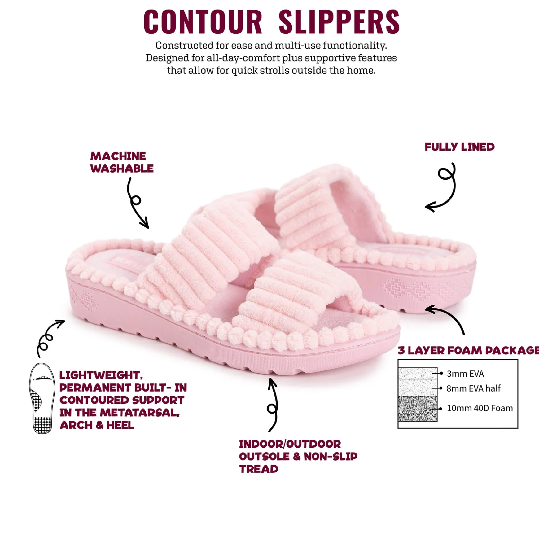 Women's Ribbed Terry Slide Comfort Contour Slipper