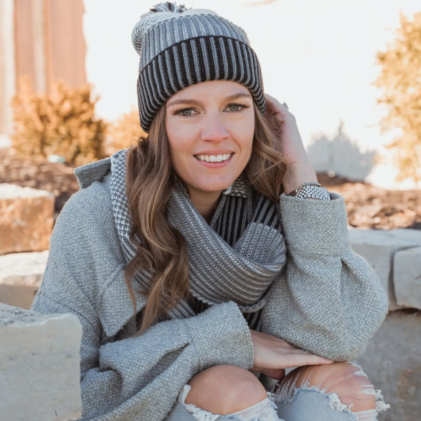 Women's Textured Stripe Beanie